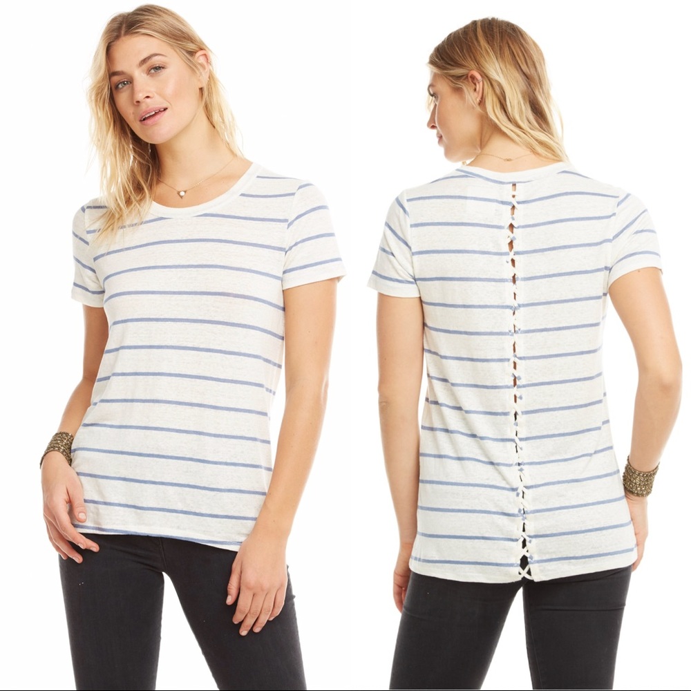 NWT Chaser Linen Jersey Lace-Up Back Hi-Lo Tee